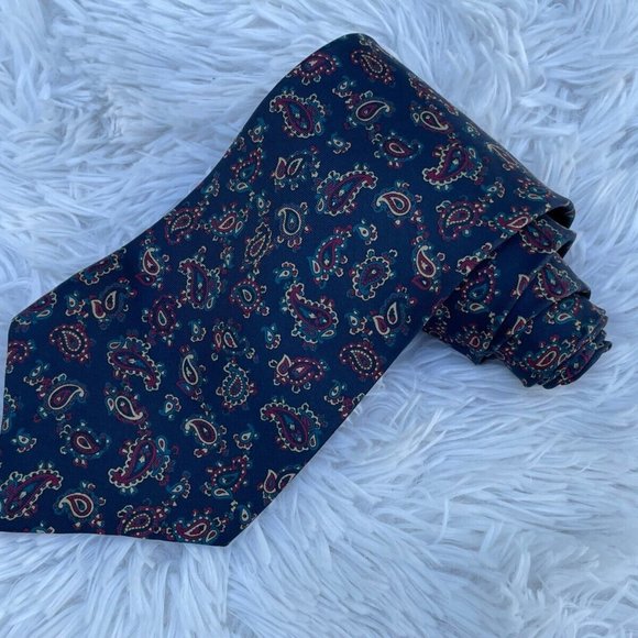 Morgan Hart Tie Necktie 100% Silk Blue Paisley Classic Tie Made in USA - Picture 6 of 12
